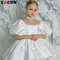 Baby Girls Birthday Dress Kids Elegant Retro Princess Dresses New Fashion Puff Sleeve Pearls Prom Dress for Girl Party Clothing