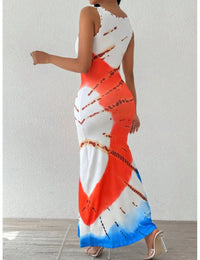 Elegant plus-size printed tie-dye dress for women