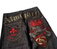 Jeans letter embroidered black loose trousers Couple fashion retro new athlete street clothing Y2K Harajuku street wear trousers