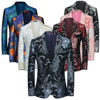 New Men Fashion Flower Suit Luxury Jacquard Jacket Homme Wedding Ball Party Single Button Blazer Singer Stage Performance Coat
