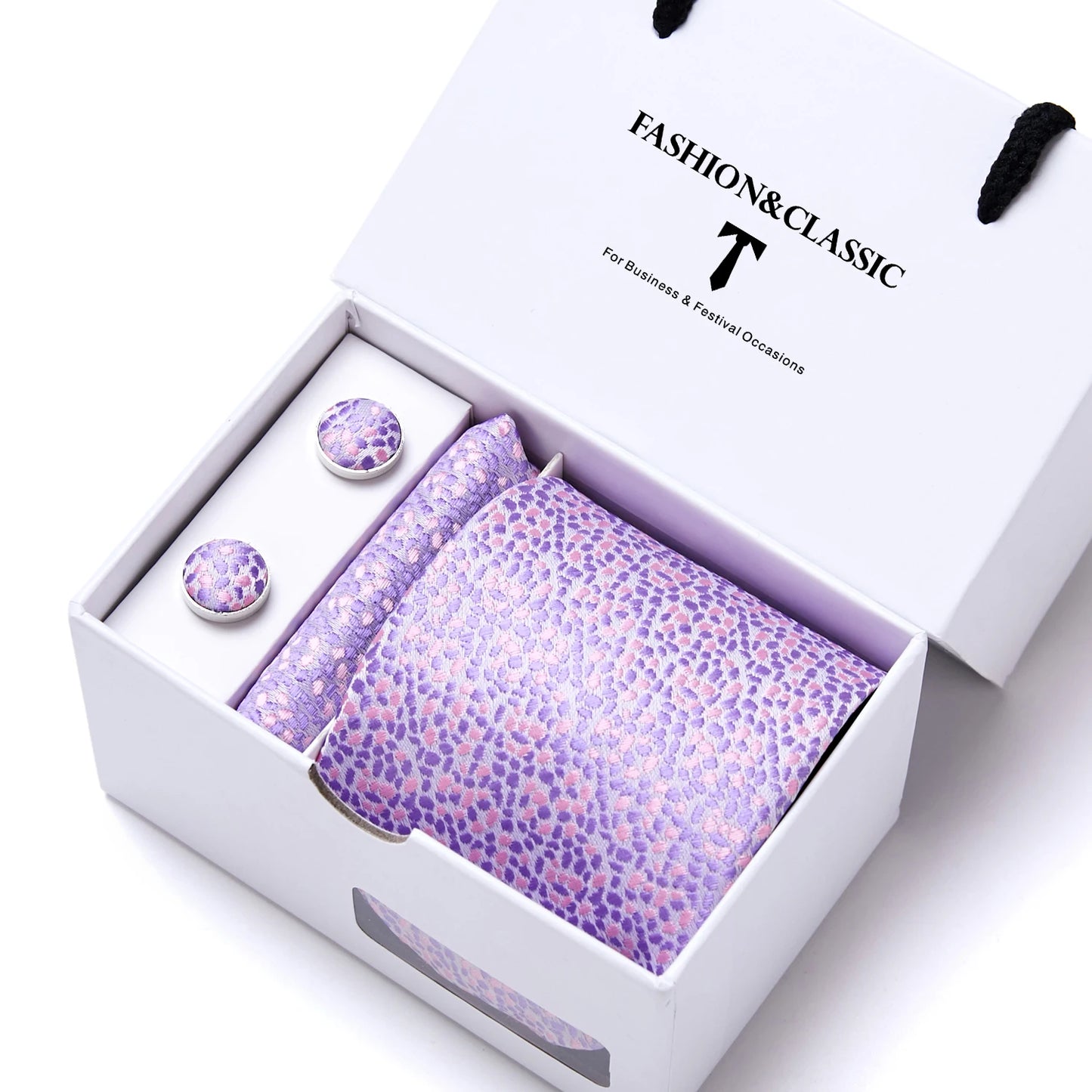 High Quality 7.5 cm Stripe Blue Tie Pocket Square Cufflinks Set For Men Gift Box Wedding Gravatas Fit Workplace