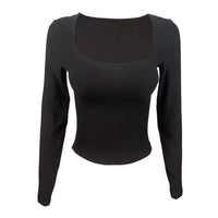Long Sleeve T-shirt Slim Tops Sexy Woman Clothing Square-Cut Collar Close-fitting Tee Shirt Street Wear Fall 2025 New 2523