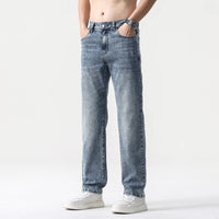 Wide Leg Jeans Men Baggy Pants Summer Straight Cut Loose Retro Blue Denim Pants Streetwear Fashion Pockets Vintage Man Clothes