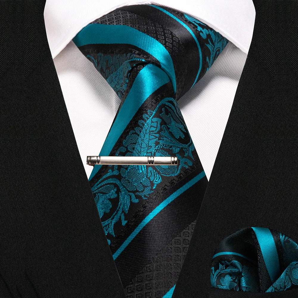 JEMYGINS Classic Silk Luxury Mens Ties Floral Striped Red Green Ties Paisley NeckTie Pocket Square Set Men's Wedding Party Tie