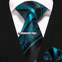 JEMYGINS Classic Silk Luxury Mens Ties Floral Striped Red Green Ties Paisley NeckTie Pocket Square Set Men's Wedding Party Tie
