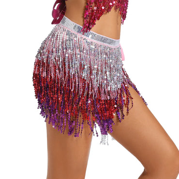 Bellydance Hip Scarf Sequins Fringe Dancewear Shawl Oriental Dance Scarf Belt Costumes Wrap Waist Performance Multicolor Women