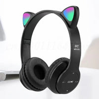 Wireless Headphones Cat Ear Gaming Headset Glow Light Bluetooth-Compatible Helmets Cute Over-Ear Headsets for Kids and Adult