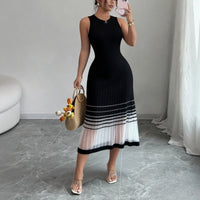 Women's Purple Ombre Sleeveless Crew Neck Mesh Elastic Knit Midi Dress with Sheer Hem Casual Summer Beach Vacation Party Dress