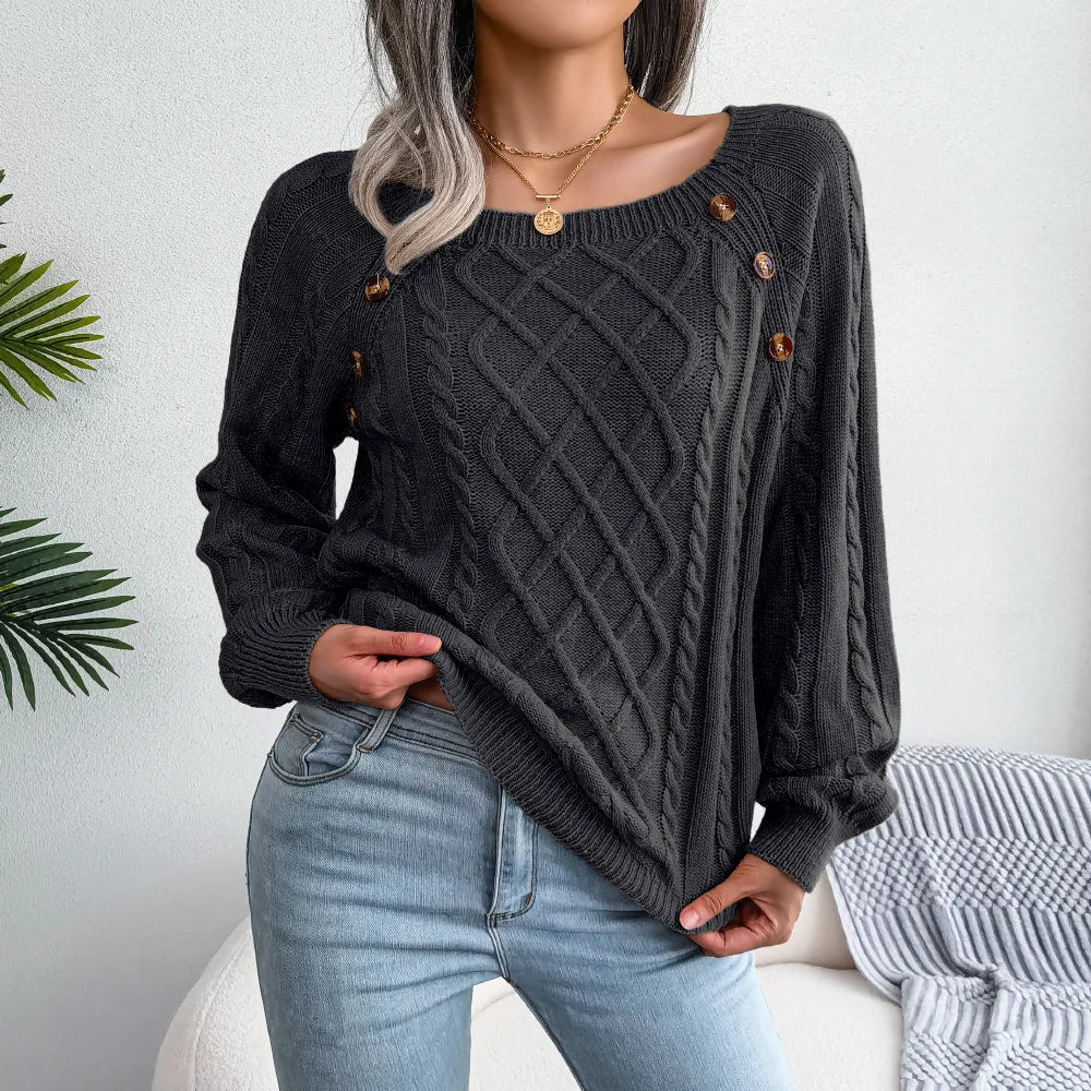 Women Cable Knitted Button Sweater Fall Winter Long Sleeve Korean Fashion Casual Top Female  Loose Fit New In Clothing