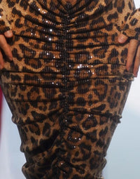 Sexy Women Leopard Pattern Stretch Dress Hollow Out Birthday Celebrate Outfit Evening Bar Show Jumpsuit Dancer Costume