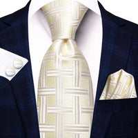 Hi-Tie Designer Silk Wedding Tie For Men Blue White Plaid Handky Cufflink Set Fashion Necktie For Men Business Party Wholesale