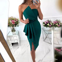 Sexy Printed Satin Bal Dr Women's Independent Station Ele Wrap Polyester Fiber mid Waist No Sve Ci Commute