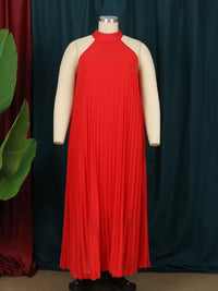 Red Plus Size Dresses 4XL 5XL Halter Long Loose Chiffon Outfits Pullover Sleeveless Evening Birthday Cocktail Party Gowns 2023