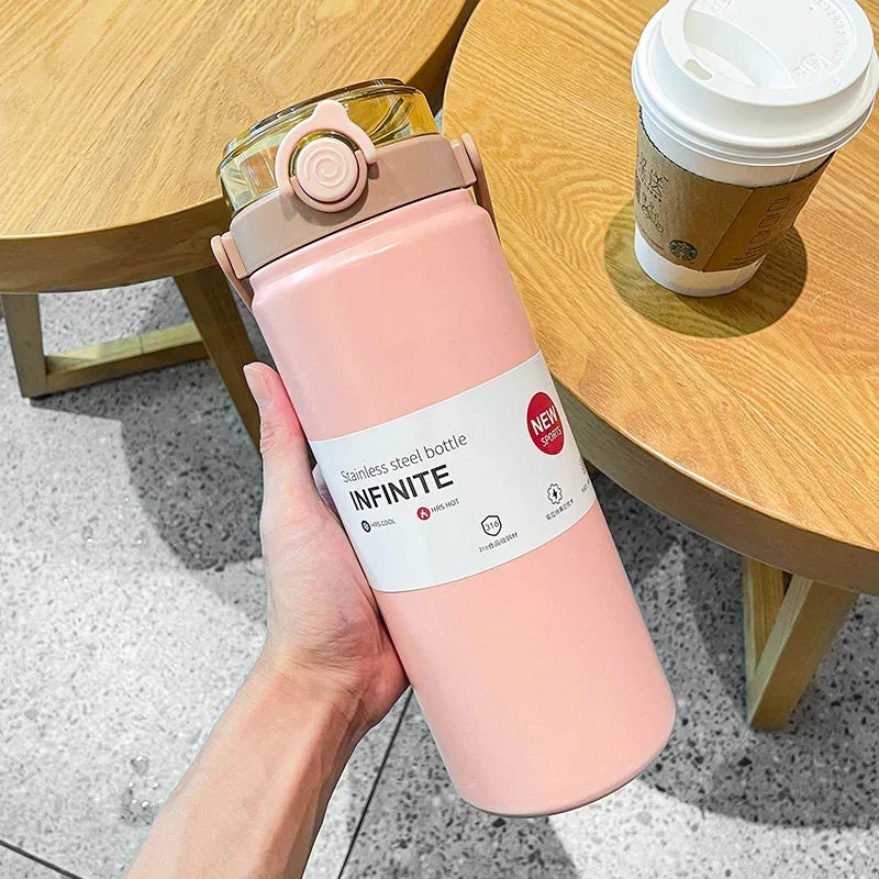 1L/1.2L Large Capacity Thermo Bottle with Straw Stainless Steel Thermal Water Bottle Keep Cold and Hot Thermos Cup Vacuum Flask