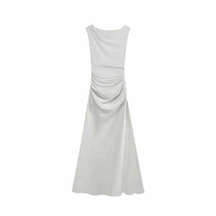 Retro Ele White Lace Satin Patchwork Design High Waist Slimming Long Skirt  Dr Soft Polyester Summer Gown