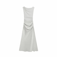 Retro Ele White Lace Satin Patchwork Design High Waist Slimming Long Skirt  Dr Soft Polyester Summer Gown
