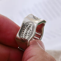 New Arrival Elegant Letter Carving Green Stripe Design Retro Thai Silver Female Finger Ring For Women New Year Gifts 2023