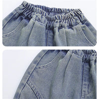 New Kids Designer Baggy Jeans for Little Girls Casual Blue Denim Pants Toddler Children Loose Trousers Age 2 3 4 5 6 7 8 9 Years