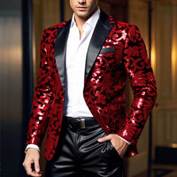 Shiny Sequin Embellished Single Button Stage Performance Outerwear in Blue Gold Green Purple Options for Men's Red Suit Jacket