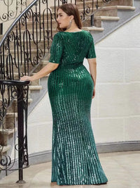 DEPDAR Plus Size Women Party Green Dresses Club Sequin V-neck Dress Female Fashion Elegant Bodycon Gowns 2023 Casual Outfit