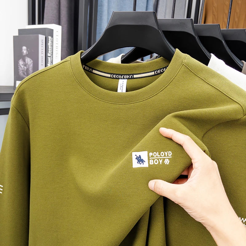 Sweatshirt Men 2025 New Style Spring and Autumn Round Neck with Cotton Embroidery Casual Long Sleeved T-shirt Top T-shirt