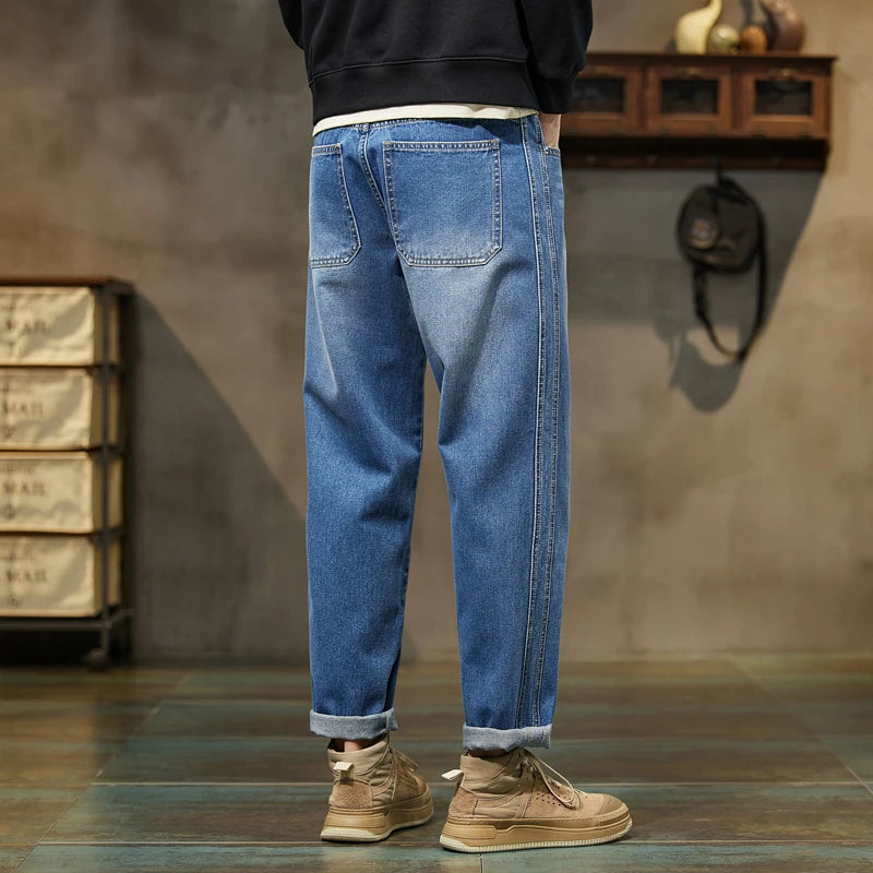 Baggy Pants Loose Fit Retro Blue Harem Pants Vintage Clothes Baggy Jeans Men Fit Harem Pants Wide Leg Fashion Pockets