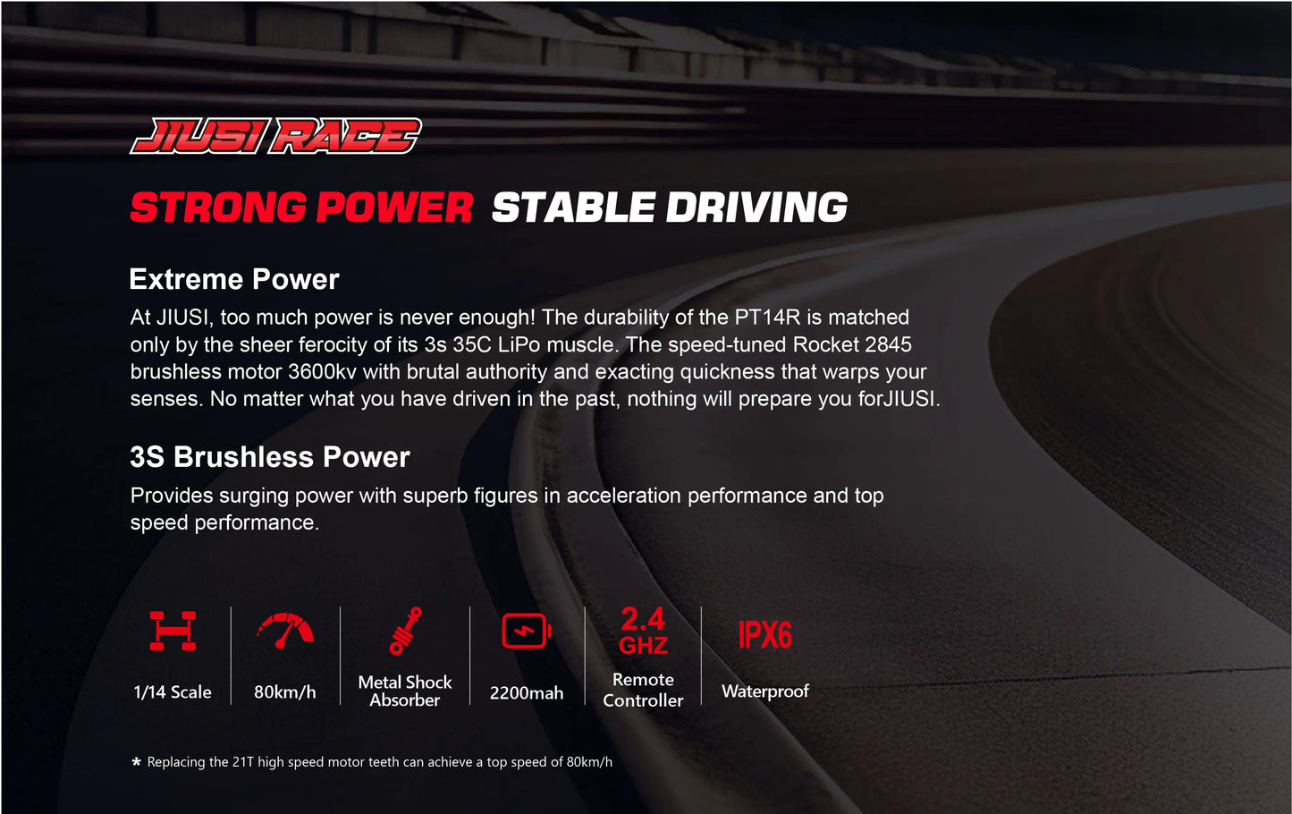 JIUSI PT14R MT14R 1/14 4WD RC Car 80km/h Brushless 2.4G Remote Control Racing Car High Speed Off-road RC Truck 3S 35C 2200mAh