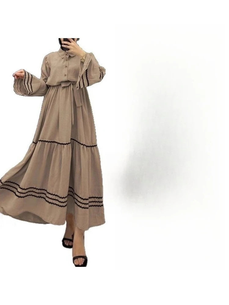 Muslim Dresses for Women Spring New Product Turn-down Collar Casual Ab   Mega Mart Center
