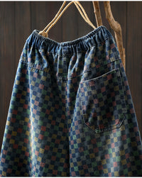 Women Casual Boyfriend Jeans New Arrival 2025 Autumn Vintage Style Plaid Pattern Loose Female Denim Harem Pants M1854