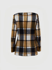 All-match Coat Women Korean Fashion 2023 Fall Plaid Print Button Front Long Sleeve Coat Design Jacket Casual Jacket