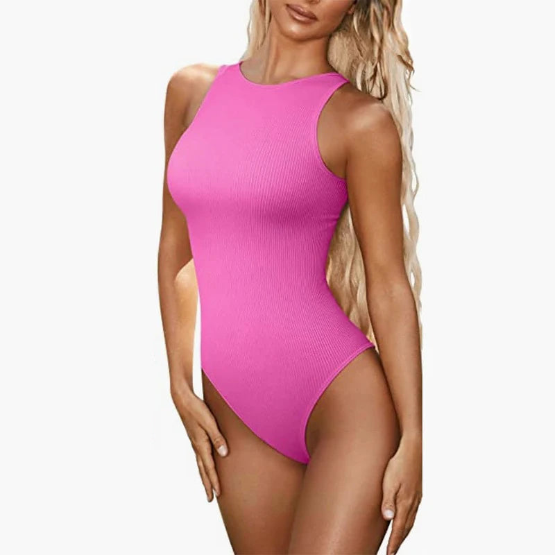 OMSJ Base Solid Sleeveless Tank Top Bodysuit For Women Summer Hot Girl Tight Sexy Casual Ribbed O Neck Romper Daily Clothes 2023