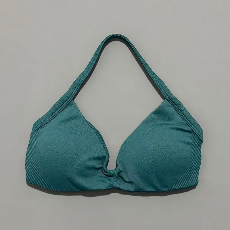 HISTELLO Sports Bra Seamless Halter Thin Strap High Support Scrunch Women Removable Pads Gym Fitness Workout Yoga Clothes