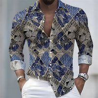 Men's Retro Color-Blocked Floral Print Long-Sleeve Shirt with Paisley Pattern Design, Casual Top for Spring and Autumn