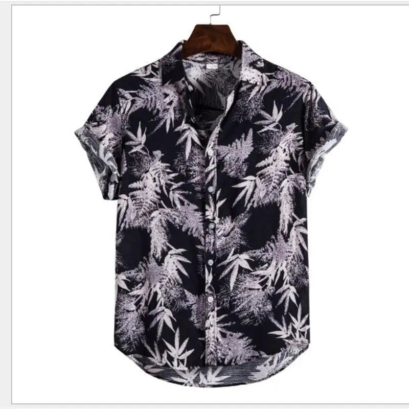 Summer Men's T-irts ort Sve Flip-Collared Stand Fit Casual irt Youth Trendy Floral Print ket Detail Iron-Free