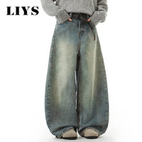 Men's Wear Blue Wide-Leg Denim Pants Baggy Jeans Vintage Three-Dimensional Cut Curved Knife Jeans Loose Fit Summer New Trend