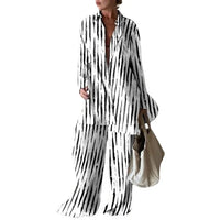 Autumn New Women's Suit Fashionable Printed Casual Long-sleeved Shirt  Loose Trousers And Floor-length Trousers Two-piece Set