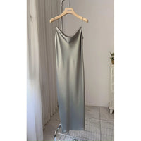 Ele Satin Acetate ter Dr Women's Smooth Glossy Tee-Vein Neline Strapl Midi Skirt Four Colors Available