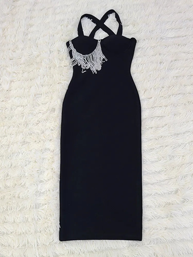 Women Summer Sexy Key Hole Diamonds Tassel Crystal Midi Black Bodycon Mega Mart Center Women Summer Sexy Key Hole Diamonds Tassel Crystal Midi Black Bodycon Mega Mart Center
