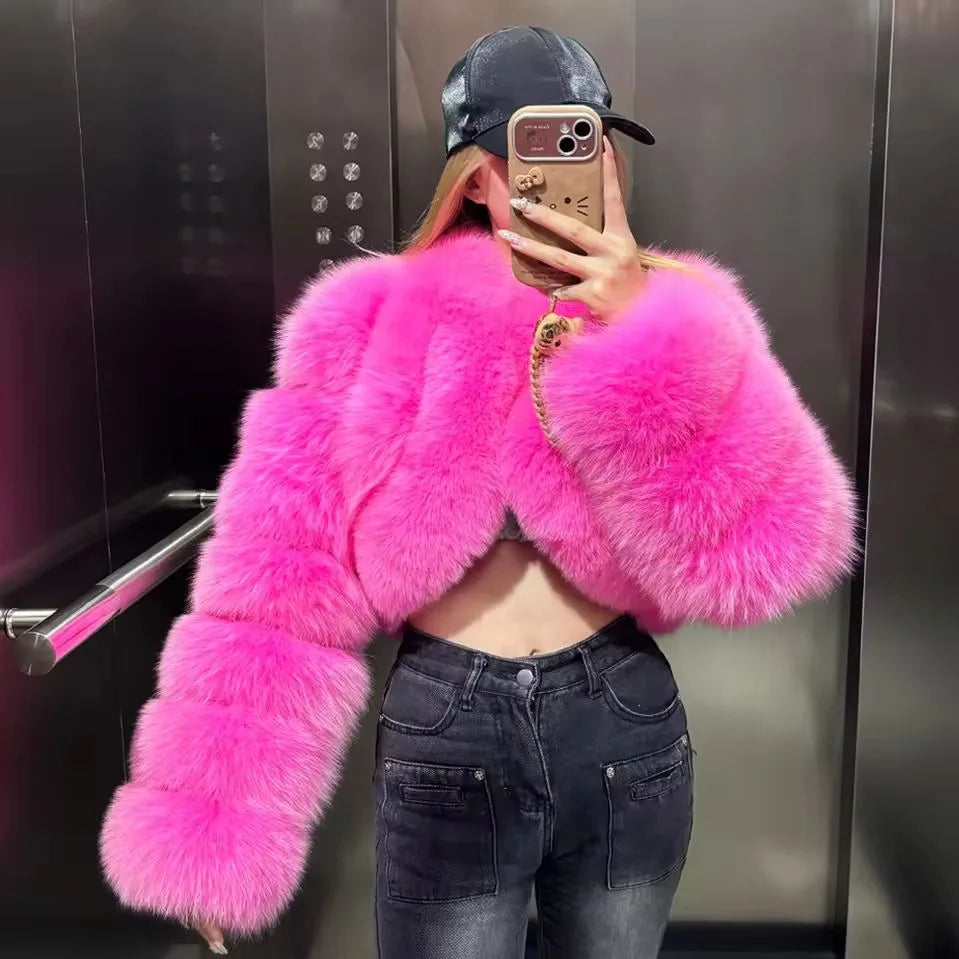 Warm Faux Fur Coats Women Short Overcoats Loose O Neck Long Sleeves Covered Button Straight Work Y2k Casual 2025 Autumn Winter