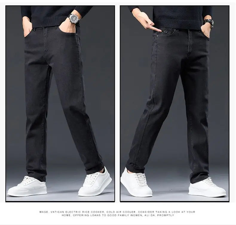 Male Brand Jeans Clothing Light Luxury Stretch Looes Fit Pants Comfortable Soft Business Fashion Straight Casual Denim Trousers