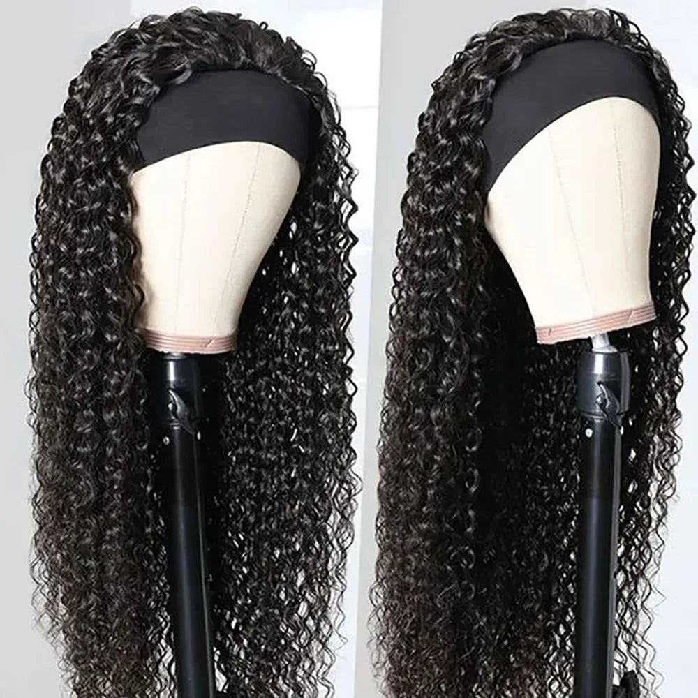 Kinky Curly Headband Human Hair Wig No Glue Brazilian Human Hair Wig Deep Curly Headband Wig for Women Human Hair Wig