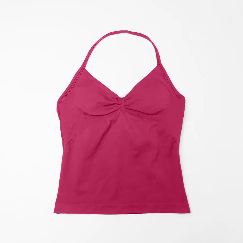 NCLAGEN Longline Strappy Top Sports Women's Yoga Vest With Built In Bra Fitness Top Gym Beautiful Back Running Workout Halter