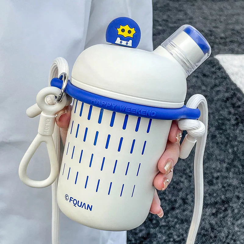 Cartoon Cute Stainless Steel Insulation Water Bottle Outdoor Double Drink Thermos Cup Portable Children Vacuum Straw Thermal Cup