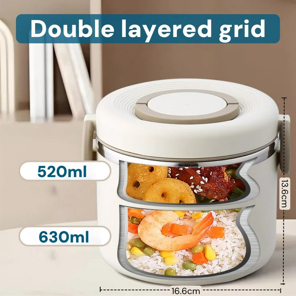304 Stainless Steel Lunch Box 2 Layer Double Wall Thermal Food Jar, Insulated Bento Box Leakproof Lunch Container with lunch Bag