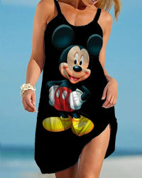 Sexy 2022 Summer Mickey and Minnie Women Fashion Sling Print Dress Disney  Beach Dress