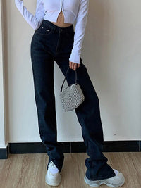 Women's High Waist Pants Straight Leg Jeans 2022 Women Casual Loose Pants Split Washed Fashion Package Hips Trousers Blue Jeans