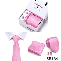 High Quality 7.5 cm Stripe Blue Tie Pocket Square Cufflinks Set For Men Gift Box Wedding Gravatas Fit Workplace