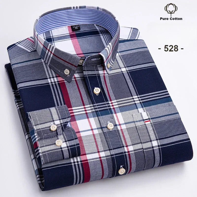 New in shirt Plus size 7xl 100%cotton Oxford long-sleeve shirts for man slim fit formal plain shirt plaid office elegant clothes