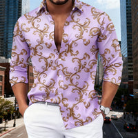 16 colors men's luxury baroque gold pattern long-sleeved shirt fashionable retro print comfortable non-iron large size top