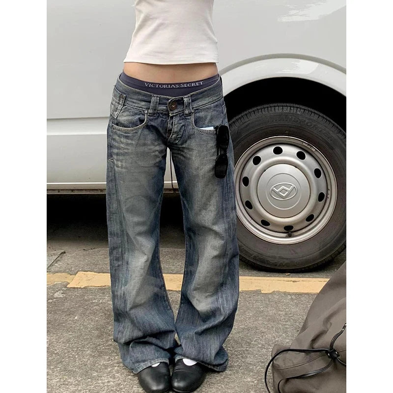 Women's Blue Y2k Baggy Jeans Harajuku Japanese 2000s Style Denim Trousers American Vintage Jean Pants 2025 Autumn Trashy Clothes